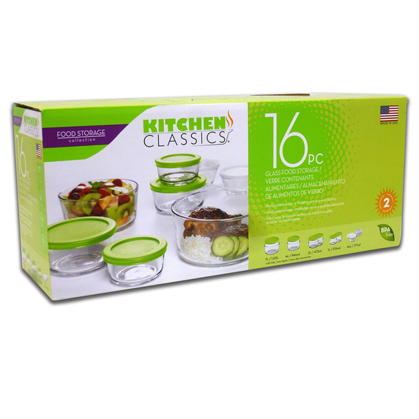 FOOD STRAGE 16PC GRN/GLS