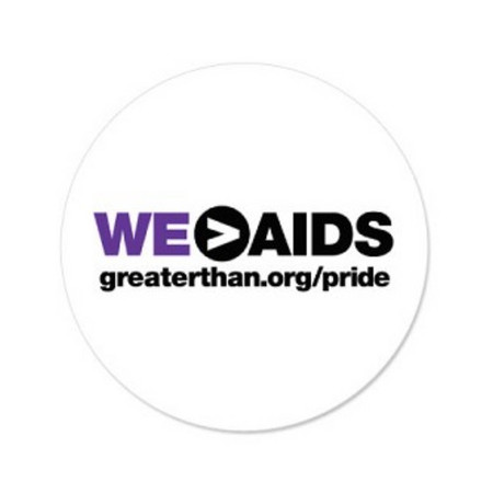 Greater Than AIDS round label   purple/white