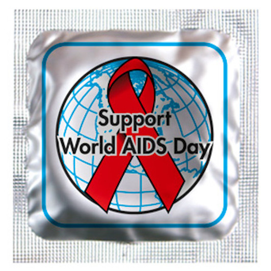 World AIDS Day labeled condom assorted colors (Dec 1)