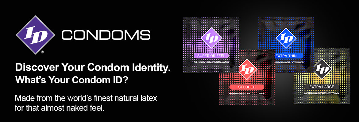 ID Condoms at Condom Pros includes Superior Feel, Extra Thin, Extra Large, and Studded lubricated latex