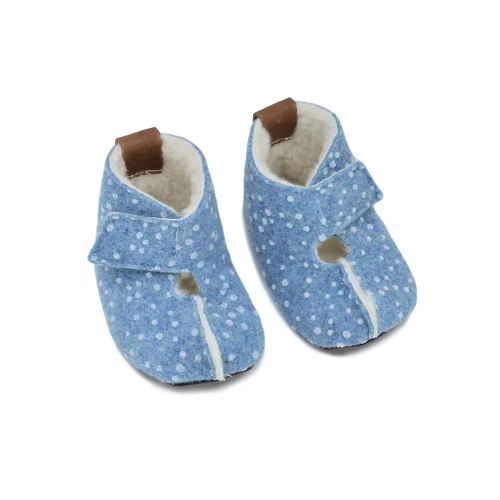 Oma King Warm Slippers Kids Blue with Dots barefoot kinderslof