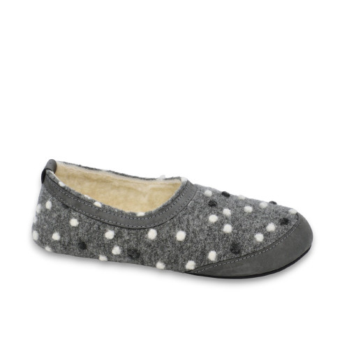 Barefoot Warm Slippers Wool-Lined Grey with Dots