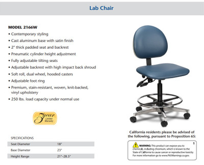 Clinton Lab Chair w/ Contour Seat Spec Sheet