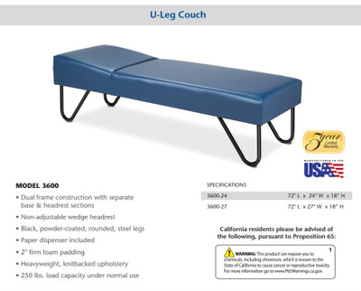 Clinton Classic 3600 Couch Spec Sheet