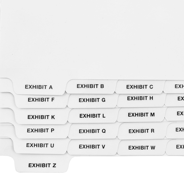 Bottom Exhibit A-Z Set - ExhibitIndexes.com