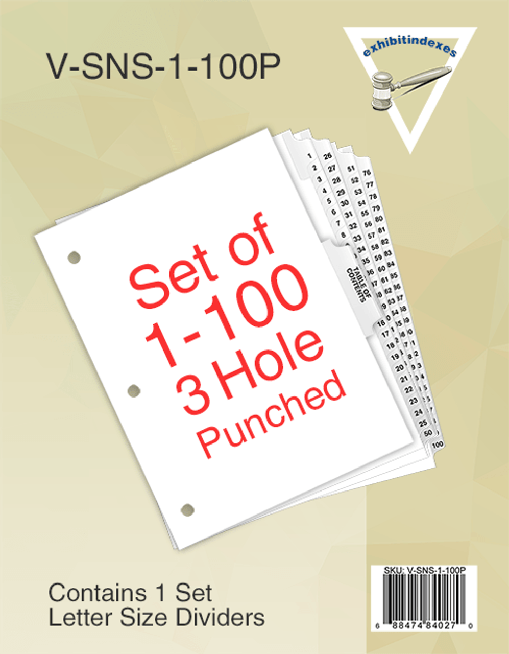 Numbered Dividers 1100 Punched