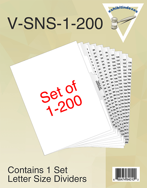 1-200 Numbered Dividers, includes Table of Contents