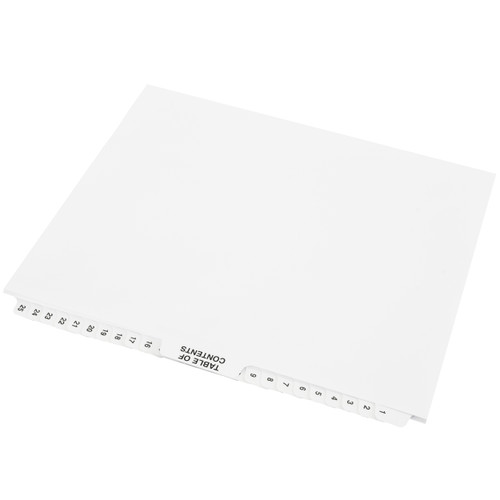 Legal Exhibit Dividers 1-25 With Table of Contents Tab Letter Size