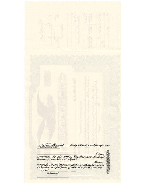 Custom Printed Stock Certificates Legal Size