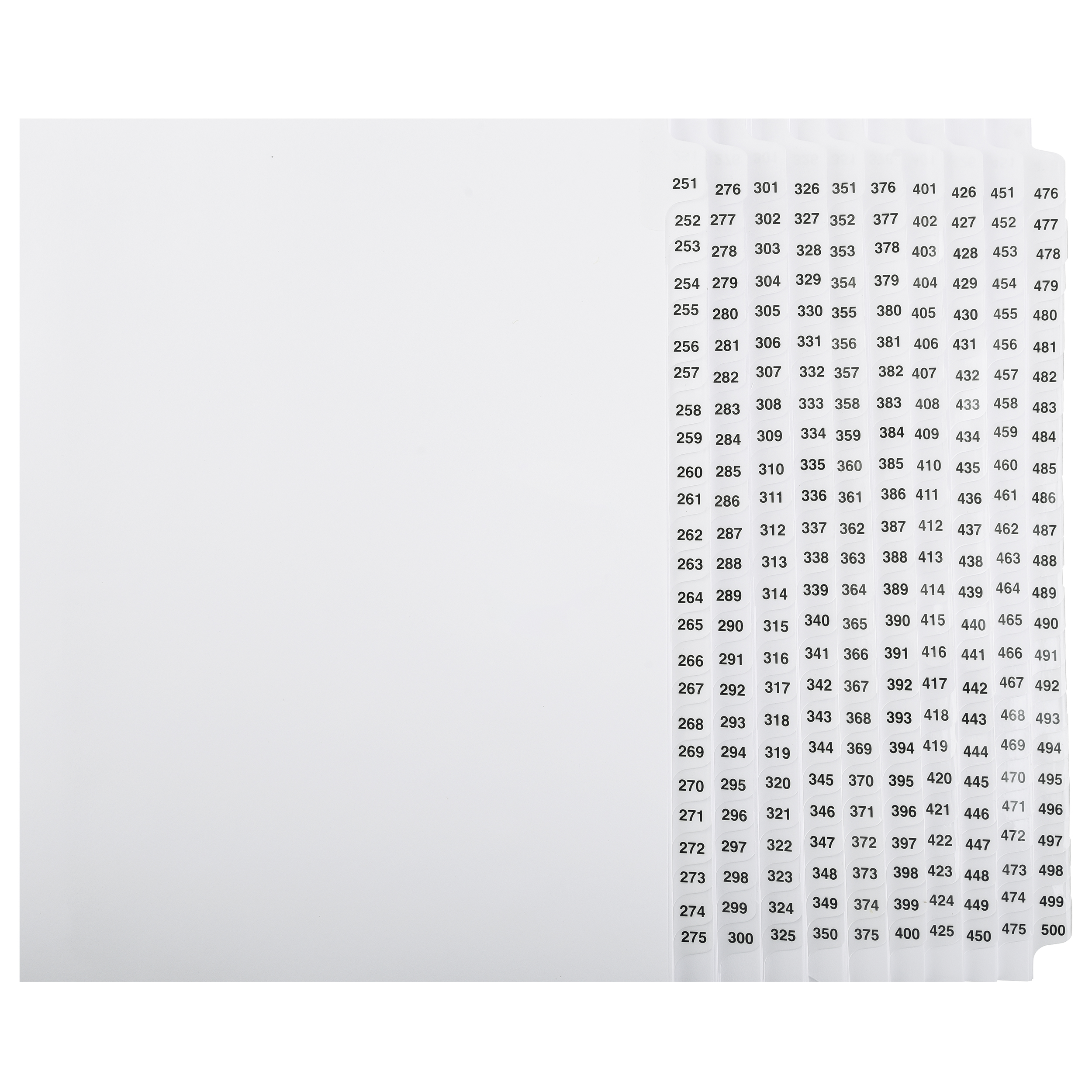 Numbered Dividers 1-500 - ExhibitIndexes.com