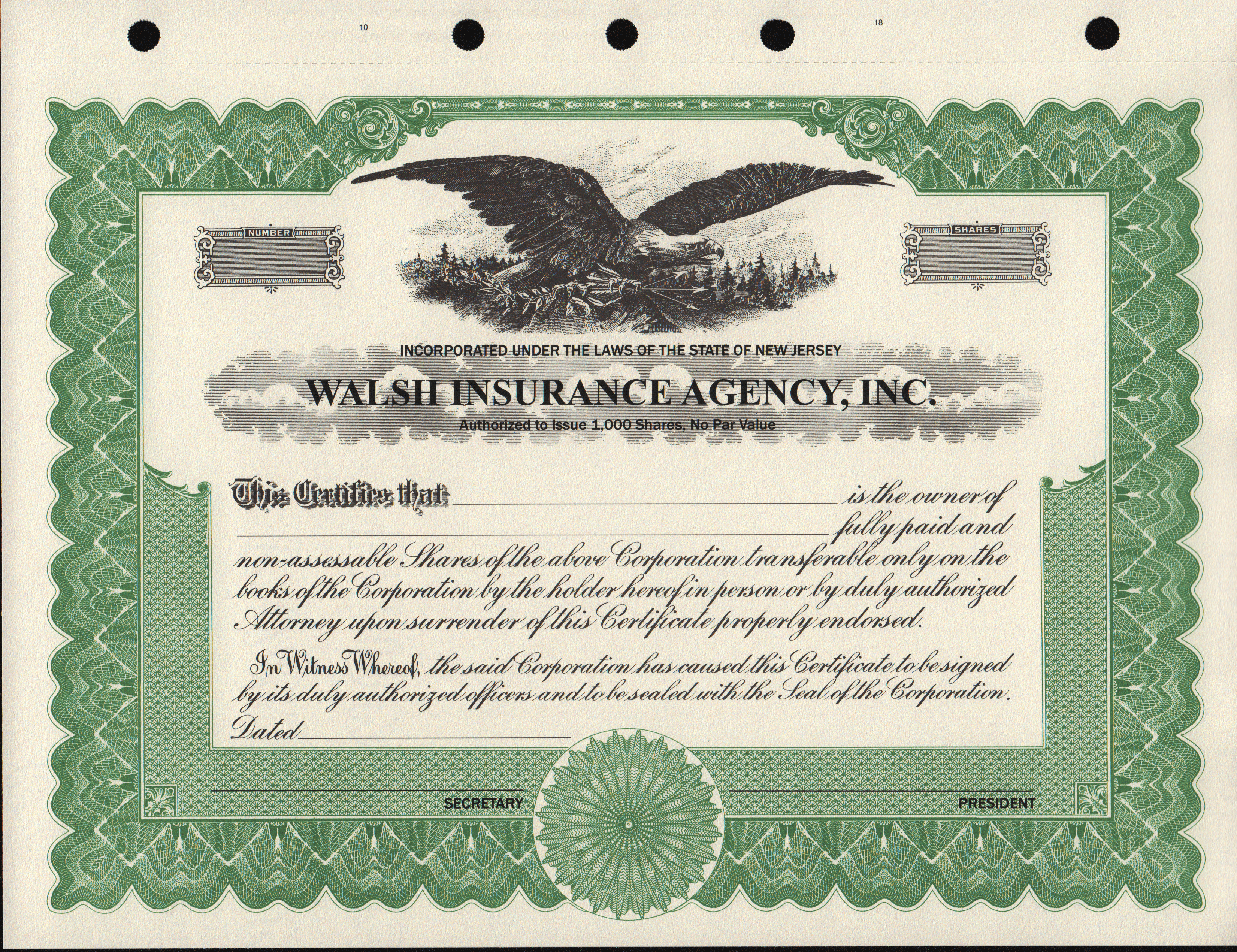Custom Printed Corporate Stock Certificates
