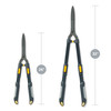 The Heavy Duty Extendable LeverAction Hedge Shears shown at both lengths, 26 inches retracted and 32 inches extended