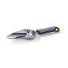 The Heavy Duty Trowel at an angle, showing the polished aluminum scoop and soft grip handle