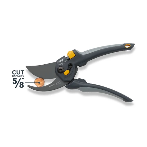 The Heavy Duty Bypass Pruner open with a five eighths inch cut capacity callout