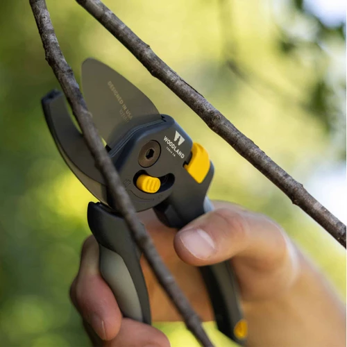 A hand cutting a dry stem with the Heavy Duty Anvil Pruner