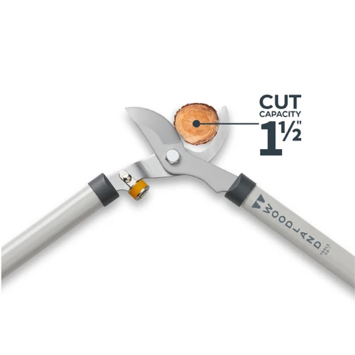 Close-up of the Regular Duty Lopper cutting head with a 1 and a half inch cut capacity callout