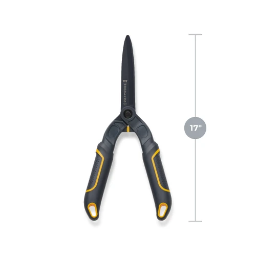 The Compact Duralight Hedge Shear standing upright with a 17 inch length measurement