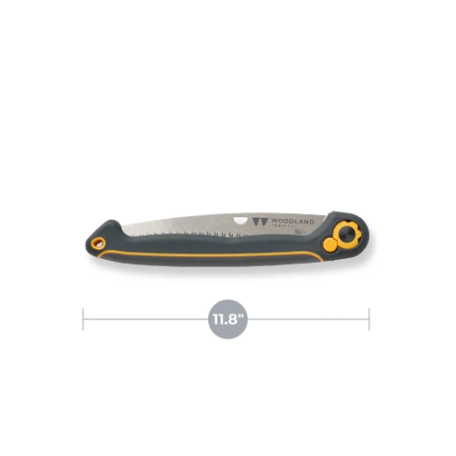 The Compact Duralight Folding Saw closed, with an 11.8 inch length measurement