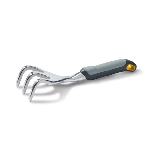 The Heavy Duty Cultivator at an angle, showing the three curved tines and soft grip handle