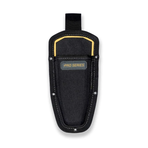 The Pro Series tool sheath at an angle, showing the reinforced stitching and yellow trim