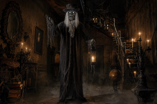 Haunted Hill Farm Motion-Activated 6-Ft. Tall Ghostly Guide, Plug-in Talking Scare Prop Animatronic