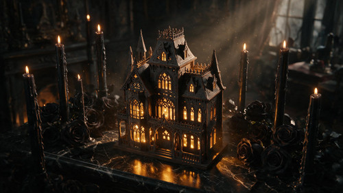 Laser Cut Wood Haunted Macabre Manor LED Light Up Decor