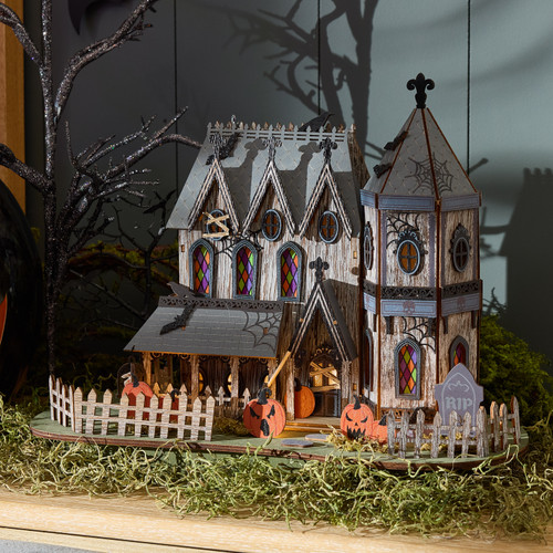 Laser Cut Wood Haunted Macabre Manor LED Light Up Decor