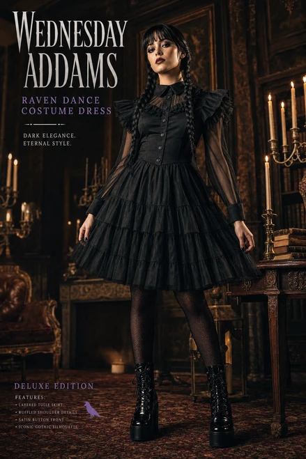 Women's Deluxe Wednesday Addams Rave'N Dance Costume Dress