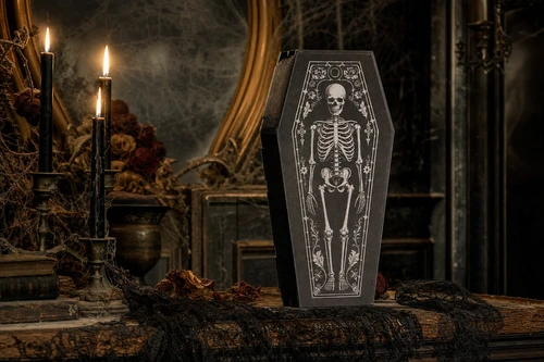 Black Coffin Skeleton Cardboard Box Halloween Decoration, 23" x 60"