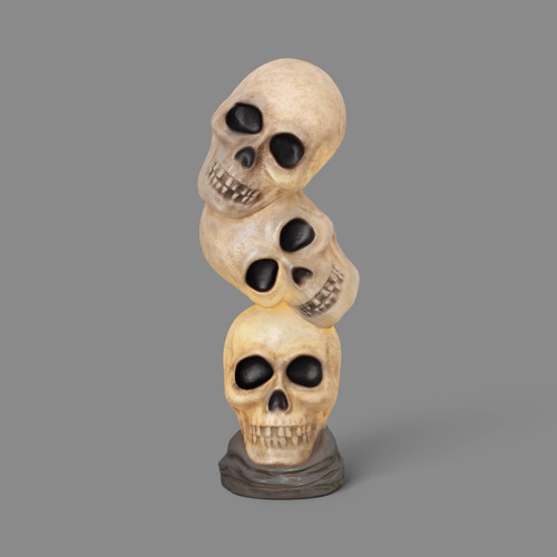 Lit Plastic Tall Stacked Skull Blow Mold Decorative Sculptur