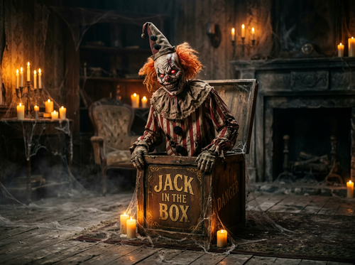 Life-Size 5.9 Ft. Animatronic Clown Jack in the Box with Lights and Sound