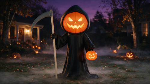 Gemmy Giant Halloween Inflatable Jack O' Lantern Reaper with Psychedelic Spirals of Light, 12 ft Tall