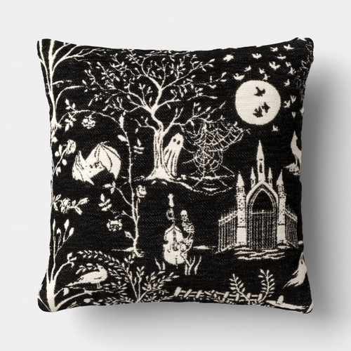 Square Halloween Pillow, black/ivory