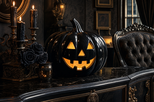 Large Halloween Ceramic Pumpkin, Black