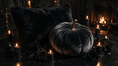 Shaped Velvet Pumpkin, Black (plush pillow)