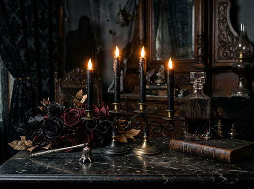 Set of 4 Solid Black LED Flickering Flameless Halloween Taper Candles, 9.5"
