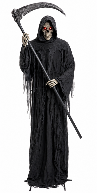 Joyfy 99.6'' Halloween Decoration, Animatronics Standing Grim Reaper Holding Giant Scythe with Light