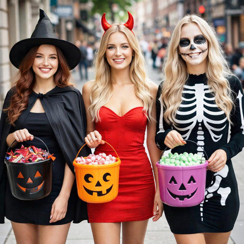 KEPATO Halloween Pumpkin Candy Bucket, 3-Pack Large Plastic 