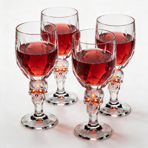 Deluxe LED-Lit Wine Glass Skull Set