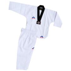 RHINGO RIBBED WHITE TAEKWONDO UNIFORM WITH BLACK TRIM RHINGO RIBBED WHITE TAEKWONDO UNIFORM WITH BLACK TRIM