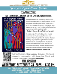 Join author/musician Greg Anton at the San Geronimo Valley Community Center on September 24th