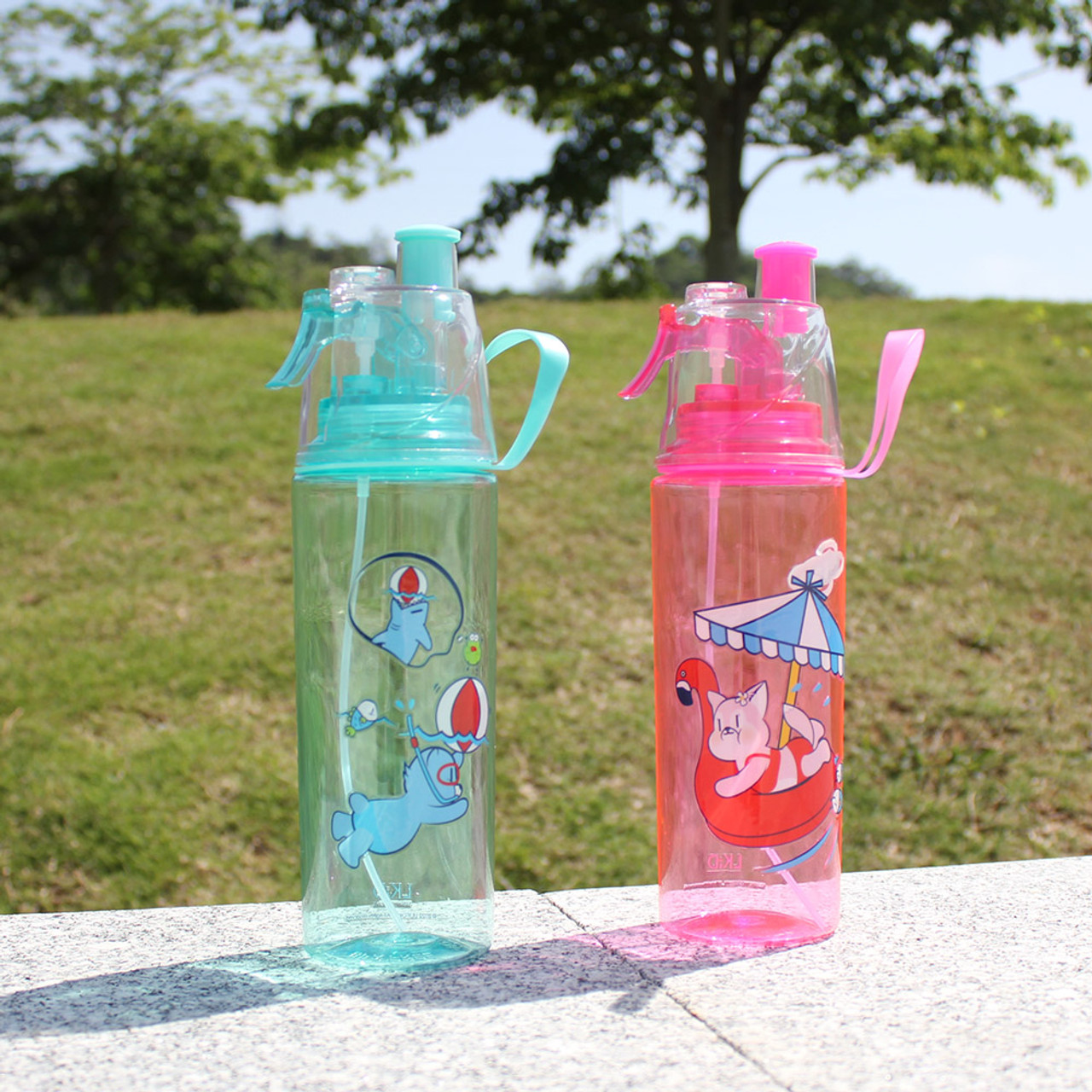 2 Pack 21oz 2 in 1 Kids Sport Drinking Water Bottle Spraying