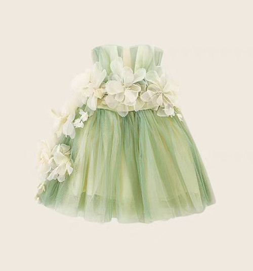 Princess Stylish Green flower yarn summer Skirt