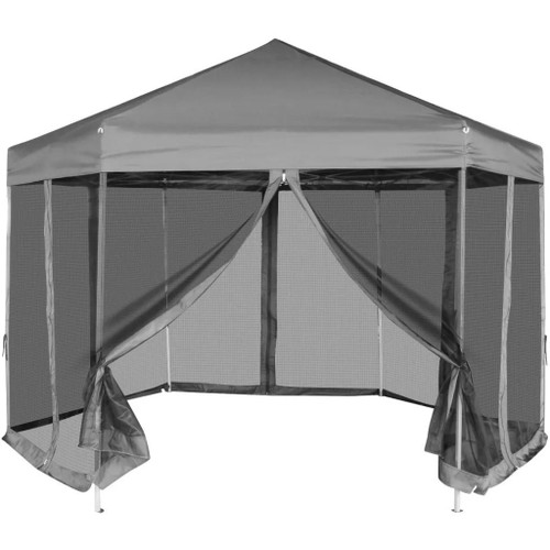 Hexagonal Pop-Up Marquee with 6 Sidewalls, Gray, 11.8' x 10.2'