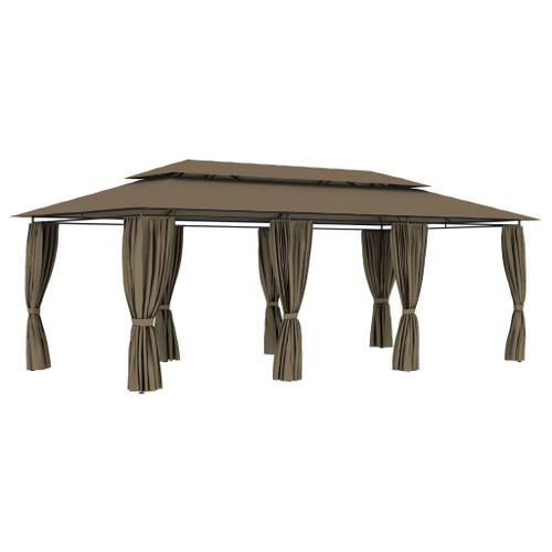 Gazebo with Curtains, 236.2" x 117.3" x 106.3", Taupe