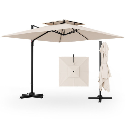 9.5' Cantilever Patio Umbrella with 360° Rotation and Double Top