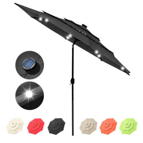 10Ft 3-Tier Patio Umbrella with 32 LEDS - Black