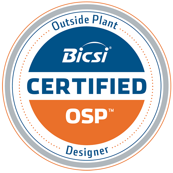 OSP badge image. Certification. Advanced level. Issued by BICSI ICT Certification Institute