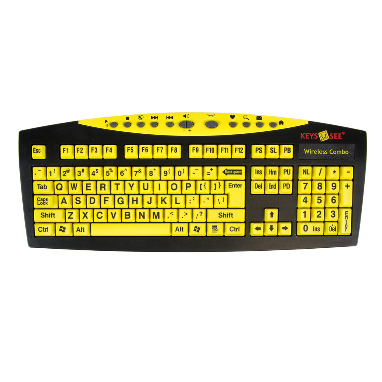 replica Lijkenhuis tweedehands Grootletter toetsenbord en muis Keys-U-See zwart op geel draadloos