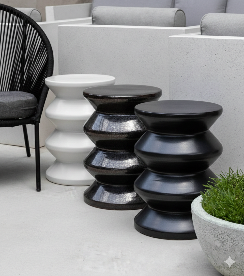 Zig Zag Ceramic Stool | Modern Indoor & Outdoor Accent